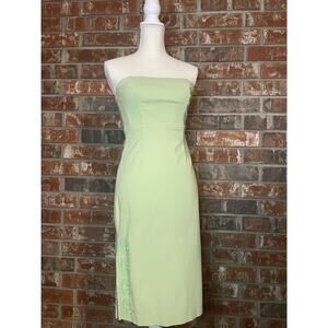 VTG Express Stretch Bodycon Sleeveless Dress 3/4 Embroidered Pistachio Green Y2K